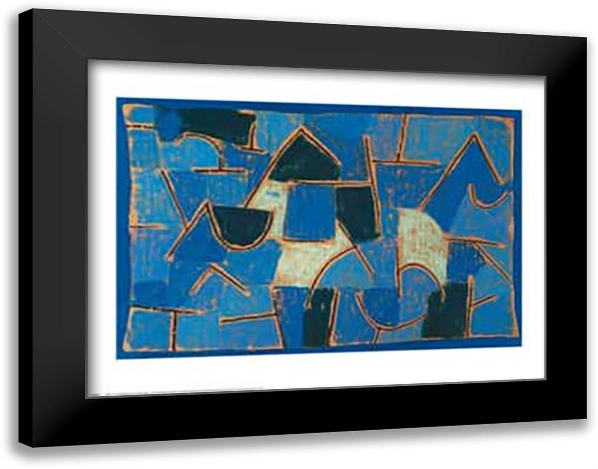 Blaue Nacht 32x22 Black Modern Wood Framed Art Print Poster by Klee, Paul