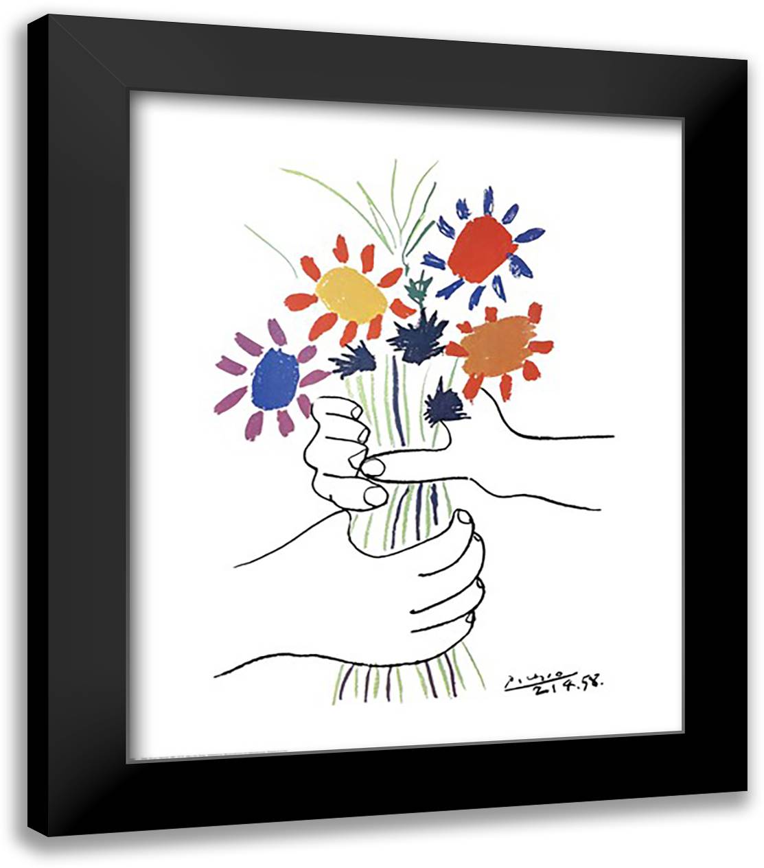 Mains Aux Fleurs 26x31 Black Modern Wood Framed Art Print Poster by Picasso, Pablo