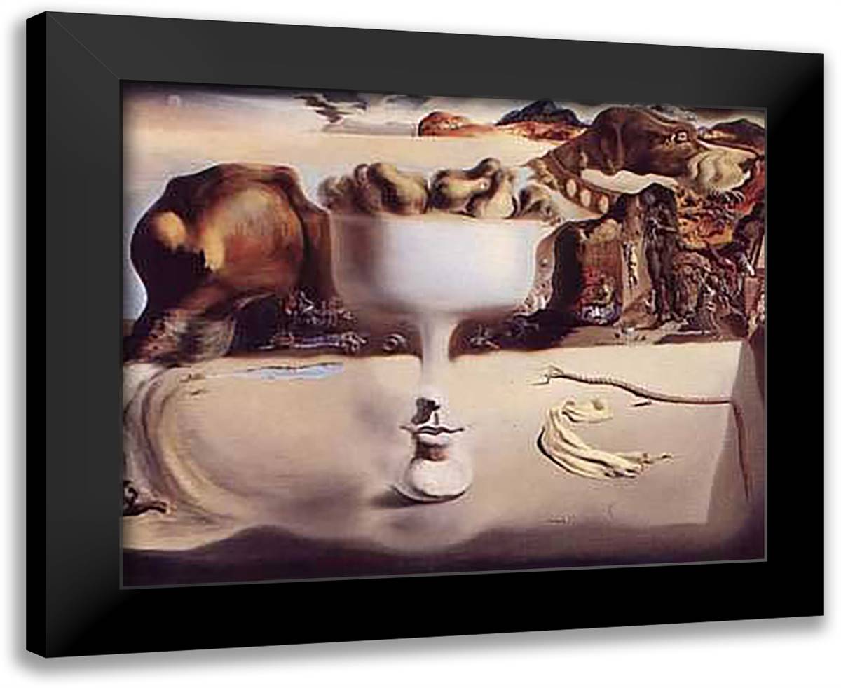 Apparition of Face & Fruit Dish on Beach 28x23 Black Modern Wood Framed Art Print Poster by Dali, Salvador