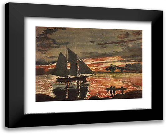 Sunset Fires 32x26 Black Modern Wood Framed Art Print Poster by Homer, Winslow