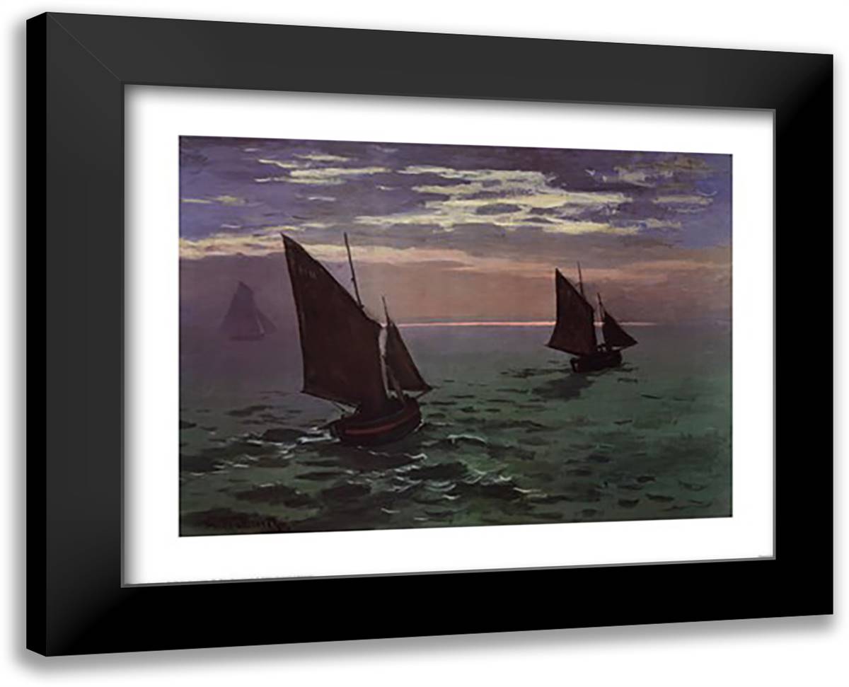 Boats Leaving the Harbor 31x26 Black Modern Wood Framed Art Print Poster by Monet, Claude