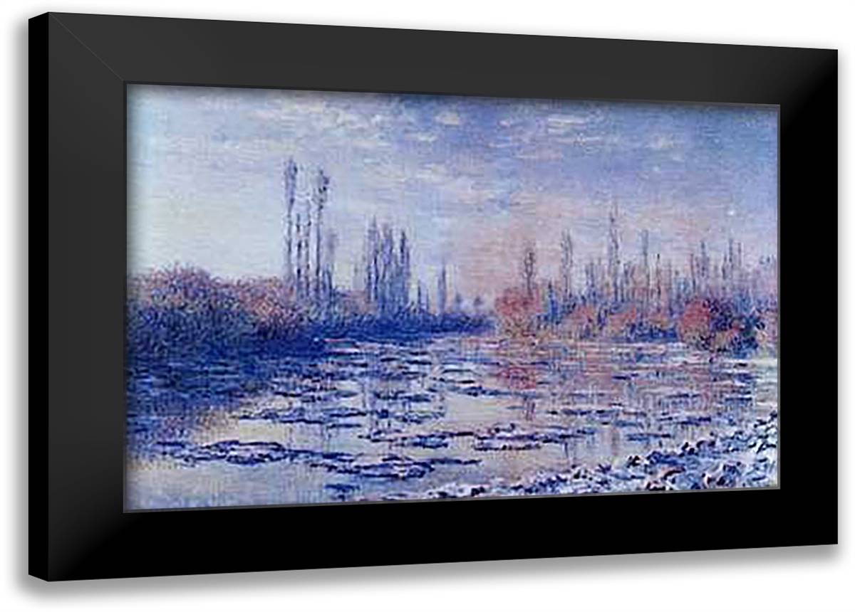 Floating Ice 28x20 Black Modern Wood Framed Art Print Poster by Monet, Claude
