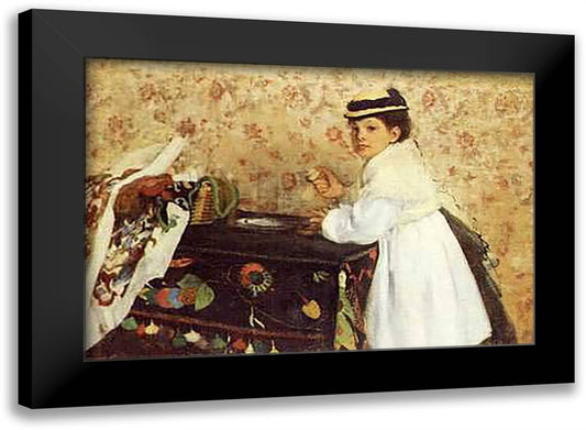 Portrait of Mademoiselle Hortense Valpin 28x20 Black Modern Wood Framed Art Print Poster by Degas, Edgar