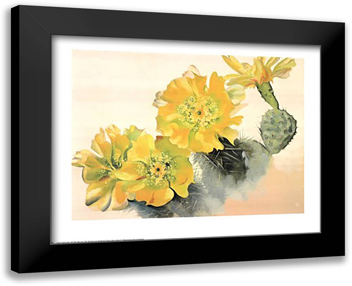 Yellow Cactus 32x26 Black Modern Wood Framed Art Print Poster by O'Keeffe, Georgia