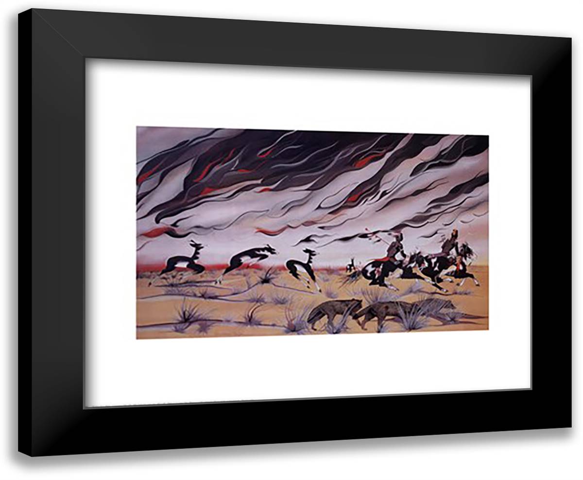 Prairie Fire 32x26 Black Modern Wood Framed Art Print Poster by Bosin, Blackbear
