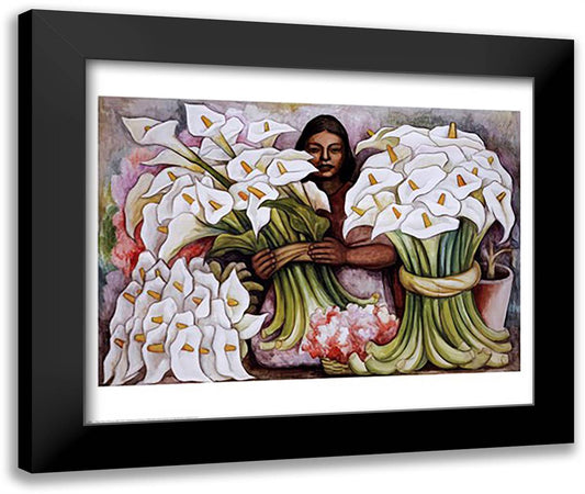 Vendadora 31x26 Black Modern Wood Framed Art Print Poster by Rivera, Diego