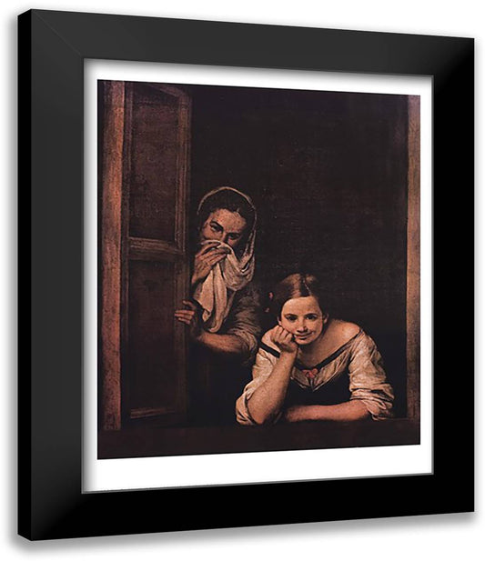 Girl and Duena 26x32 Black Modern Wood Framed Art Print Poster by Murillo, Bartolome Esteban