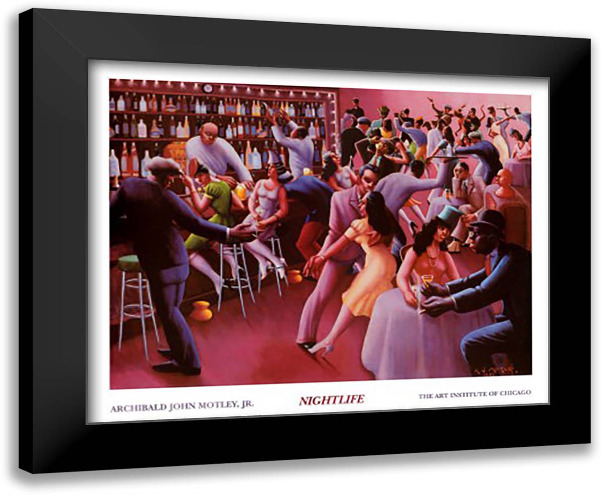 Nightlife 34x28 Black Modern Wood Framed Art Print Poster by Motley Jr., Archibald John