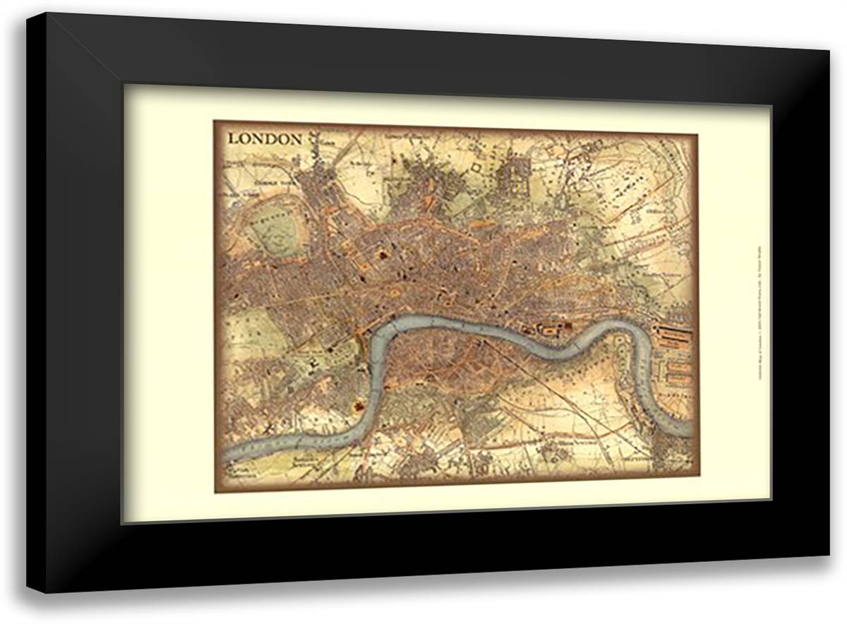 Map of London 23x17 Black Modern Wood Framed Art Print Poster