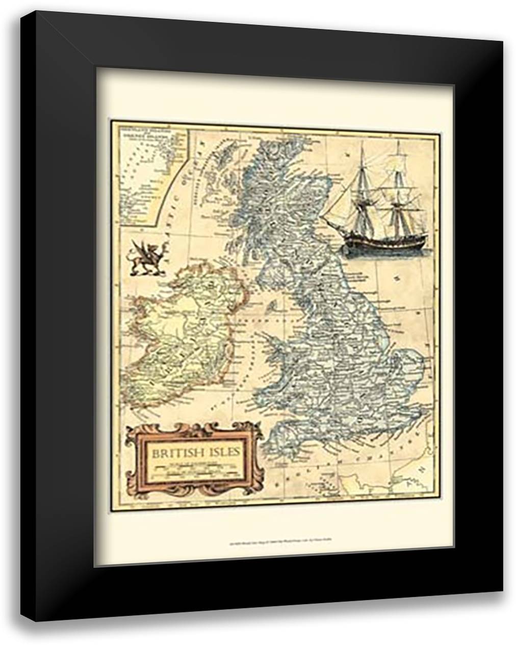 British Isles Map 17x23 Black Modern Wood Framed Art Print Poster