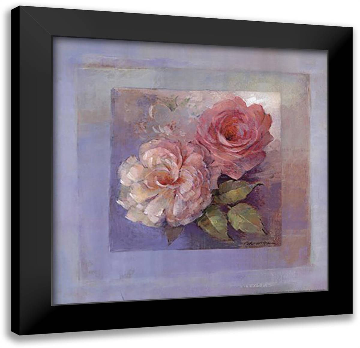 Roses on Blue I 16x16 Black Modern Wood Framed Art Print Poster by McGowan, Peter
