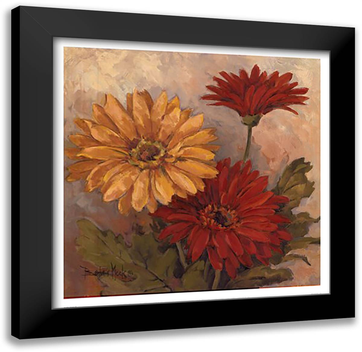 Gerber Daisies II 17x17 Black Modern Wood Framed Art Print Poster by Mock, Barbara