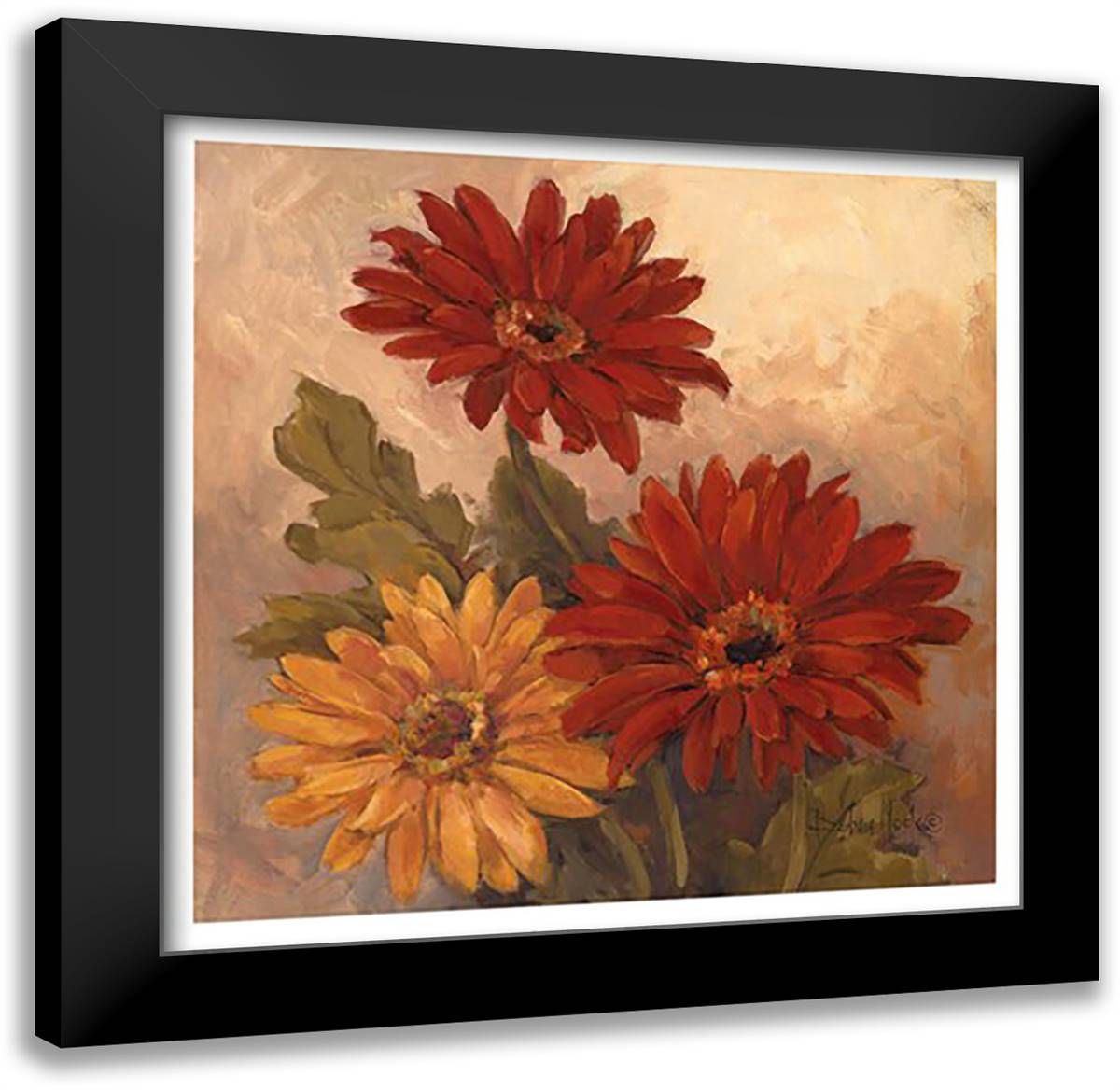 Gerber Daisies I 17x17 Black Modern Wood Framed Art Print Poster by Mock, Barbara