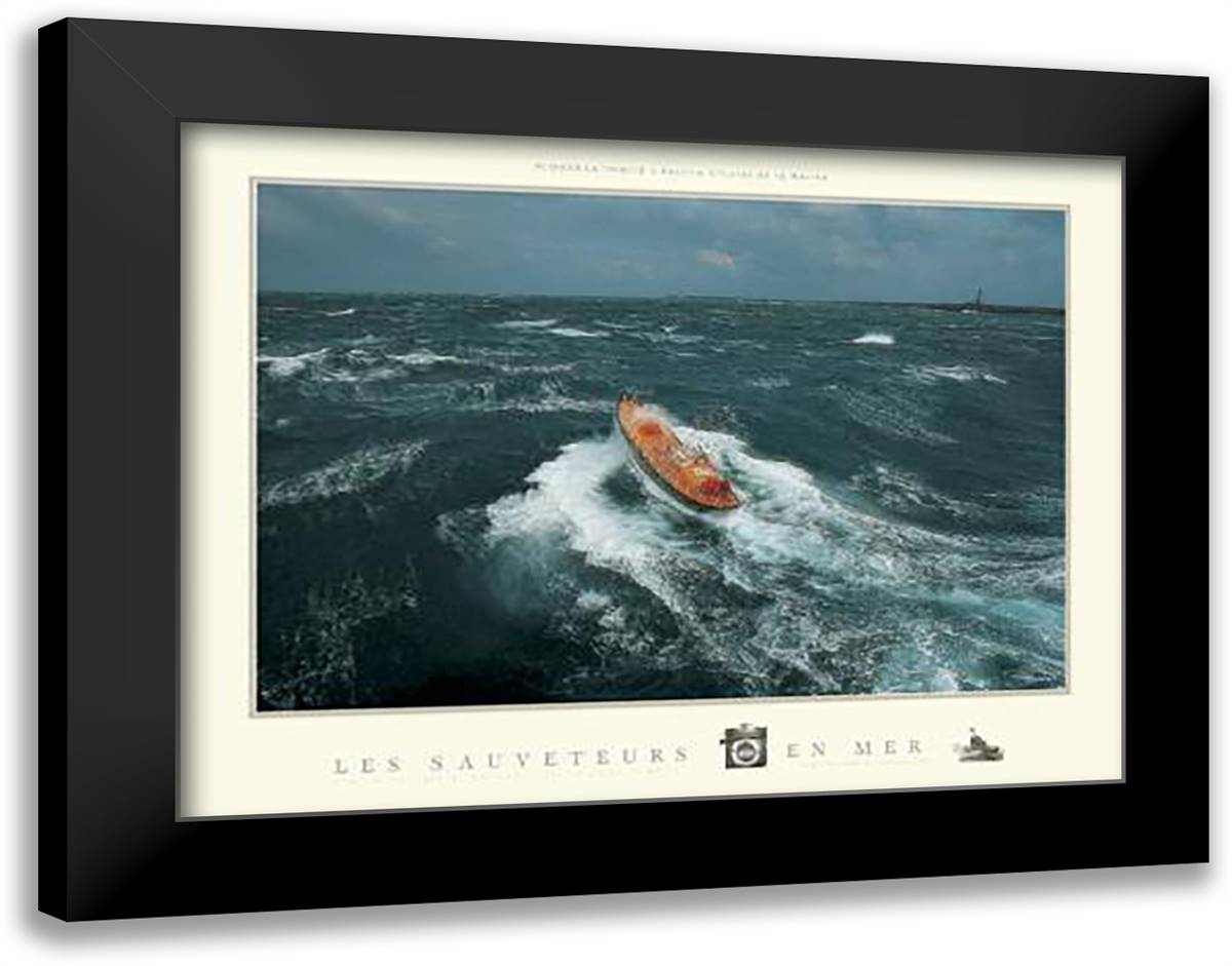 Sauveteurs En Mer 20x16 Black Modern Wood Framed Art Print Poster by Plisson, Philip