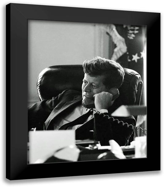 President John F. Kennedy in the Oval Office (#7) 20x24 Black Modern Wood Framed Art Print Poster