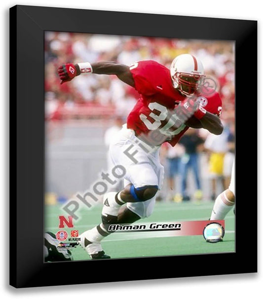 Ahman Green The University of Nebraska Cornhuskers 1996 Action 20x24 Black Modern Wood Framed Art Print Poster