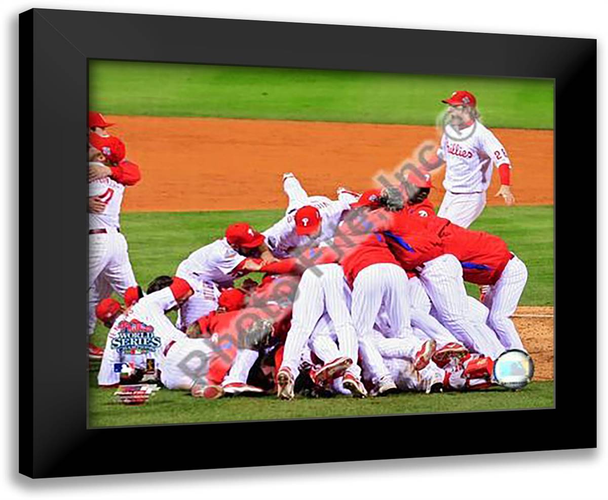 2008 Philadelphia Phillies World Series Champions Team Celebration Horizontal 24x20 Black Modern Wood Framed Art Print Poster