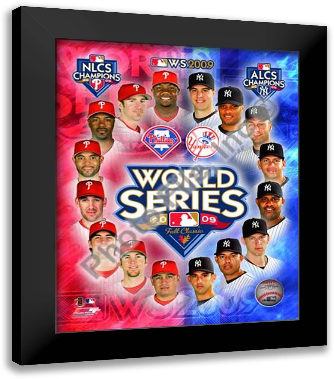 2009 MLB World Series Match Up Composite Philadelphia Phillies Vs. New York Yankees 20x24 Black Modern Wood Framed Art Print Poster