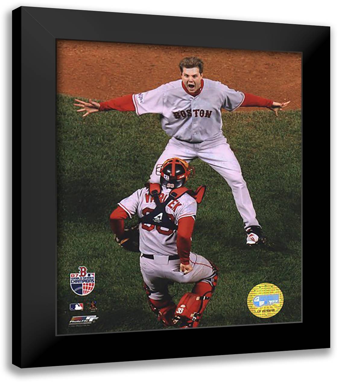 Jonathan Papelbon / Jason Varitek - '07 Celebrate World Series Game 4 12x14 Black Modern Wood Framed Art Print Poster