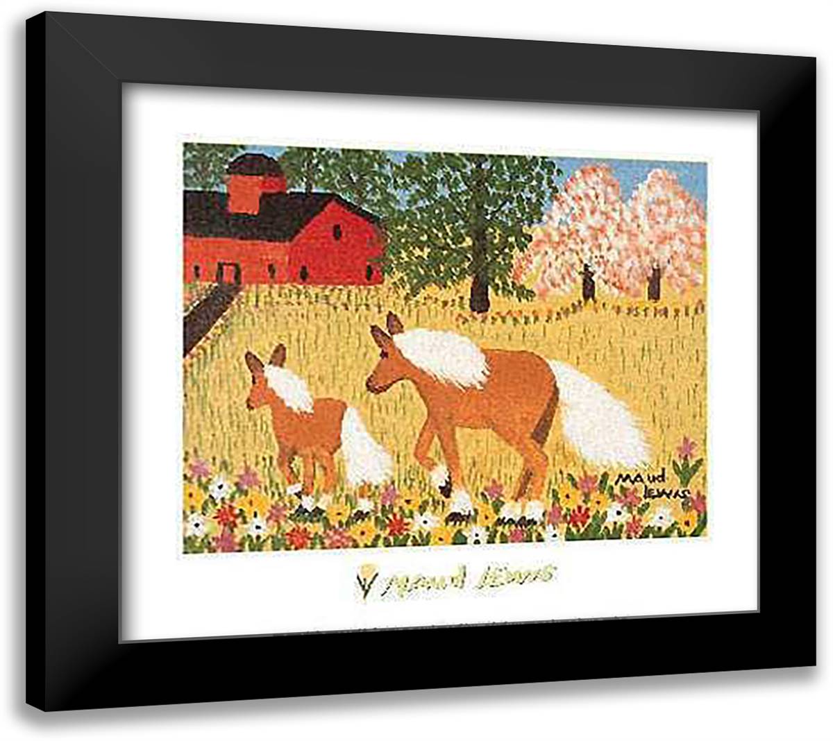 Mare and Colt 26x23 Black Modern Wood Framed Art Print Poster by Lewis, Maud
