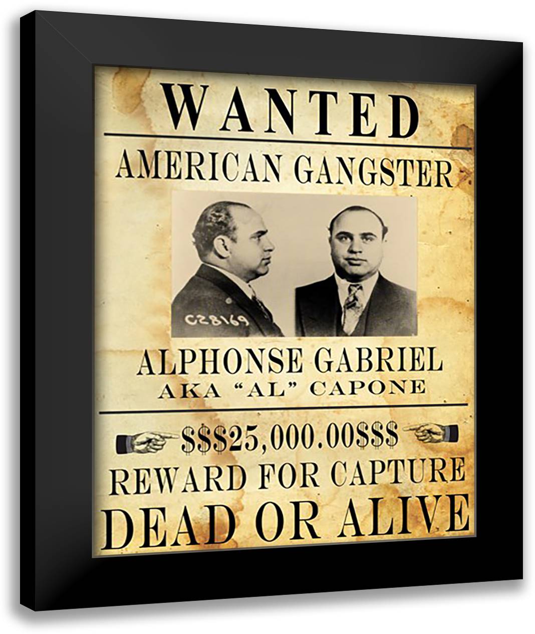 Al Capone Wanted Poster 22x28 Black Modern Wood Framed Art Print Poster