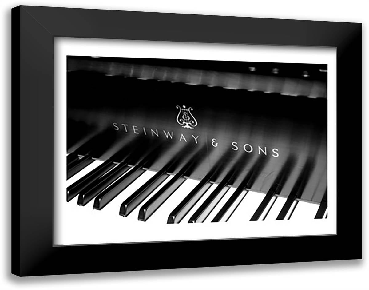 Steinway & Sons, Piano Keys With Modern Logo 28x22 Black Modern Wood Framed Art Print Poster