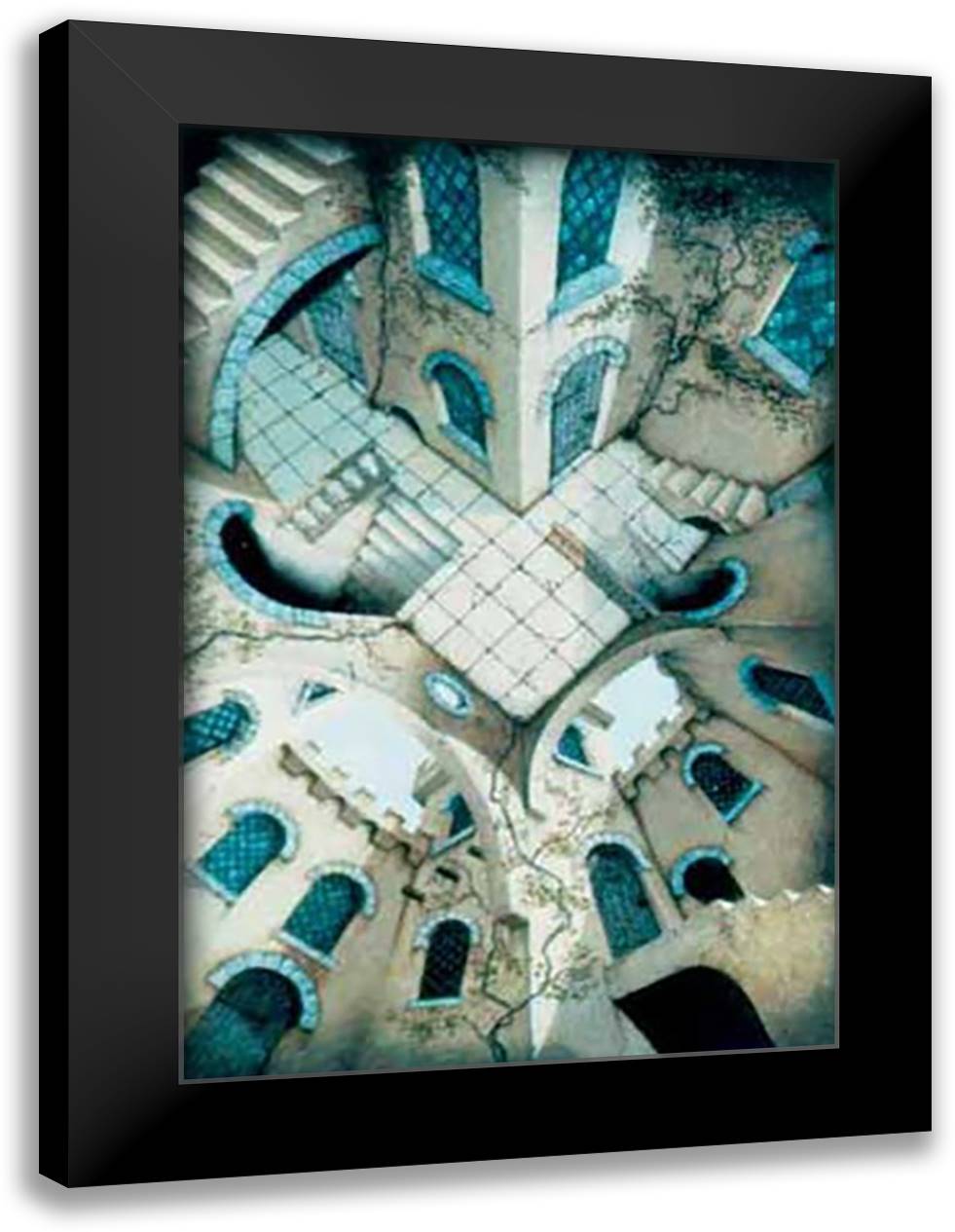 The Courtyard 28x40 Black Modern Wood Framed Art Print Poster by Peacock, Irvine