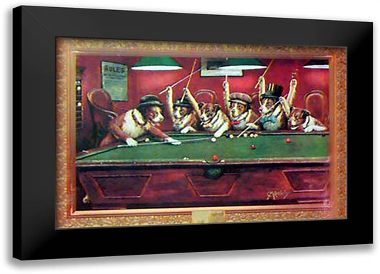 DOGS PLAYING POOL 40x28 Black Modern Wood Framed Art Print Poster