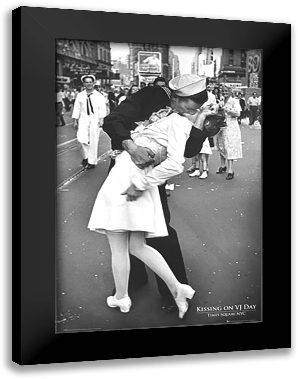 Kissing on VJ Day 28x40 Black Modern Wood Framed Art Print Poster