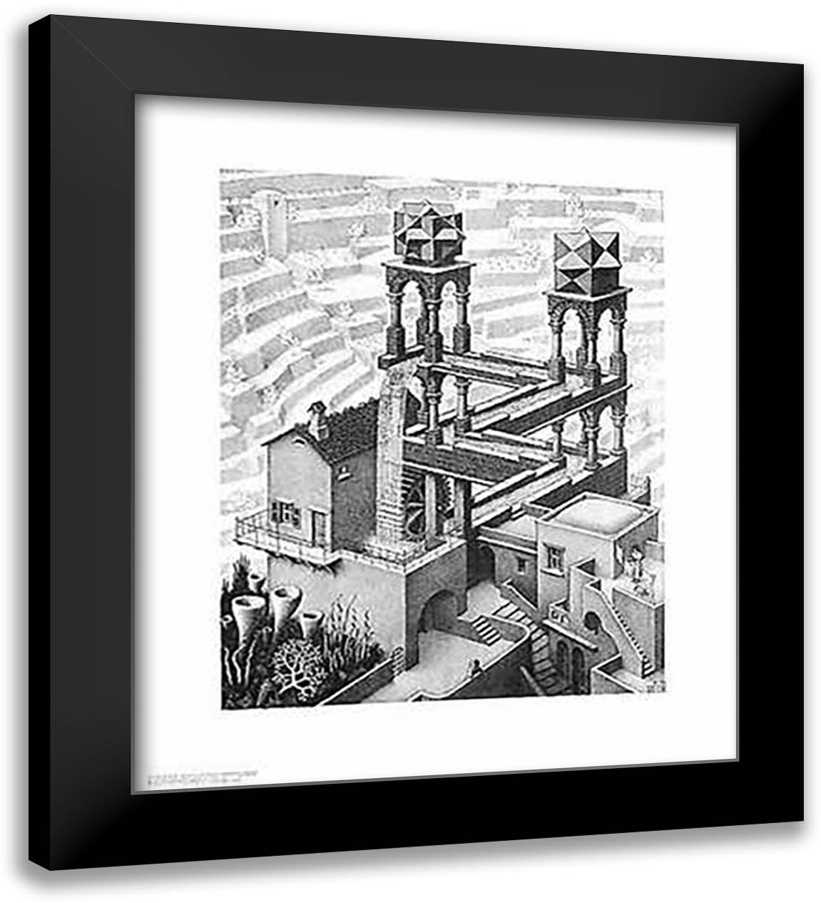 Waterfall 26x30 Black Modern Wood Framed Art Print Poster by Escher, M.C.