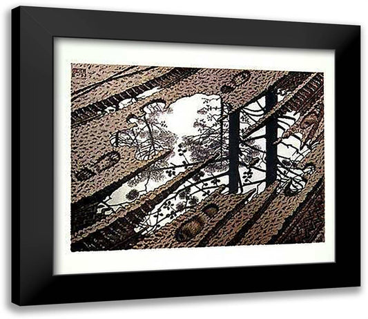 Puddle 30x26 Black Modern Wood Framed Art Print Poster