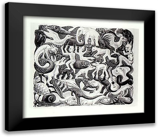 Mosaic II 30x26 Black Modern Wood Framed Art Print Poster by Escher, M.C.