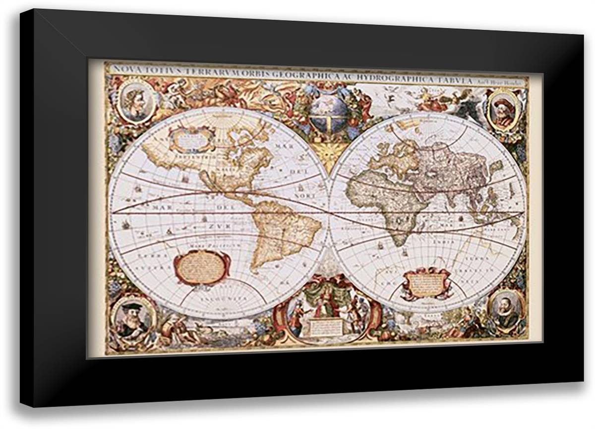 Old World Map 40x28 Black Modern Wood Framed Art Print Poster
