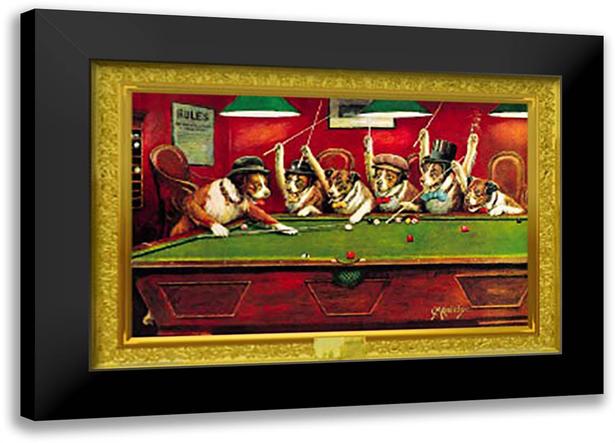 Dogs Playing Pool 40x28 Black Modern Wood Framed Art Print Poster by Coolidge, Cassius Marcellus