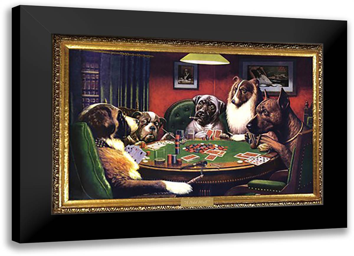 Dogs Playing Poker 40x28 Black Modern Wood Framed Art Print Poster by Coolidge, Cassius Marcellus