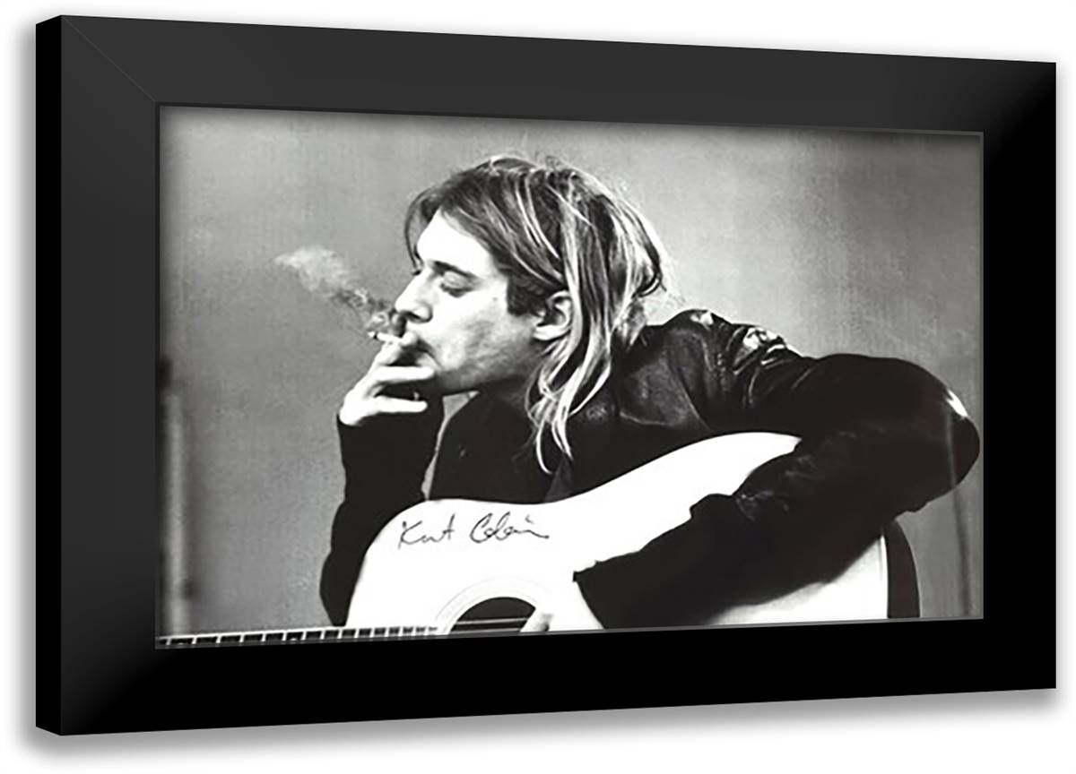 Kurt Cobain - Smoking 40x28 Black Modern Wood Framed Art Print Poster