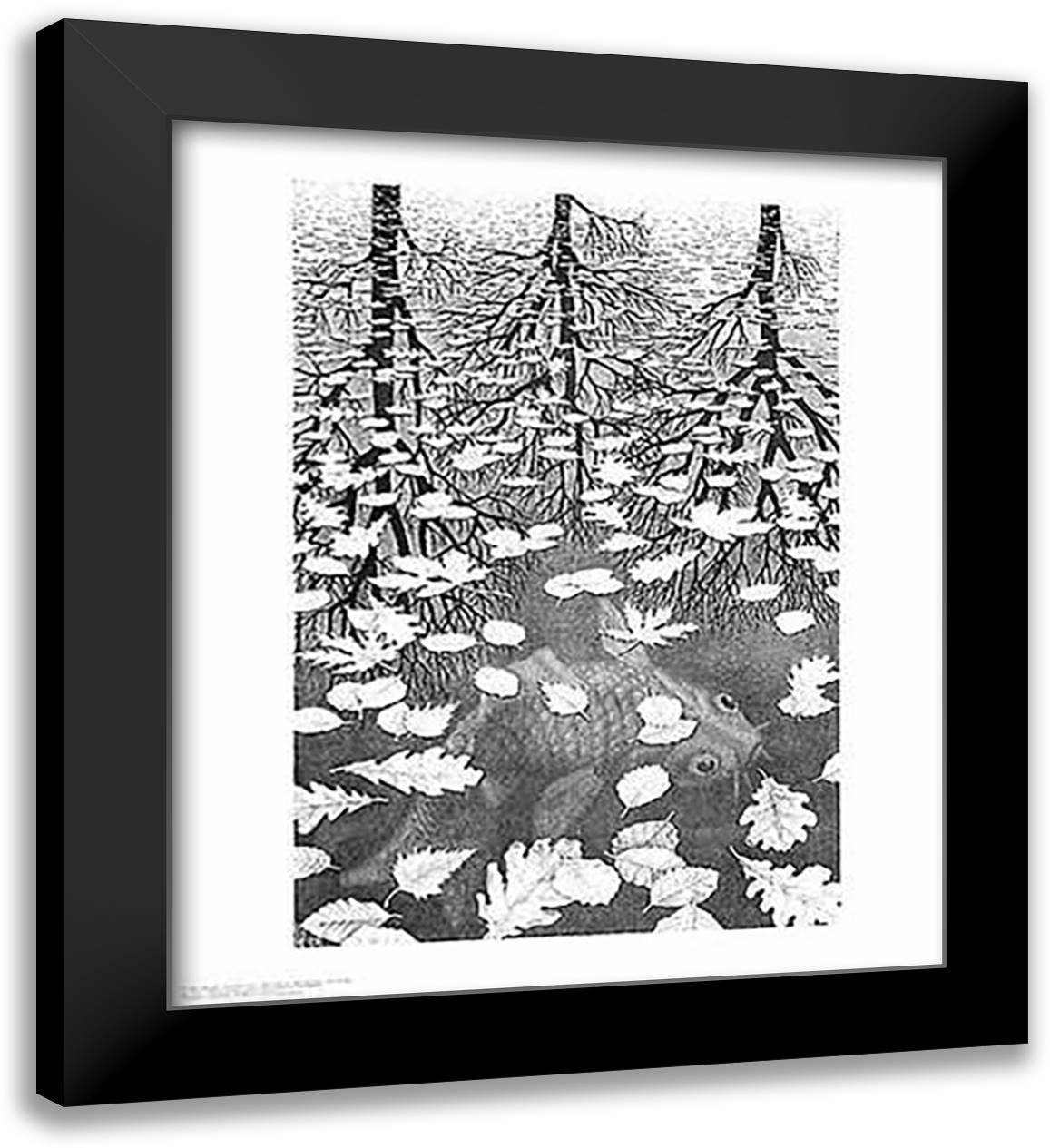 Three Worlds 26x30 Black Modern Wood Framed Art Print Poster by Escher, M.C.