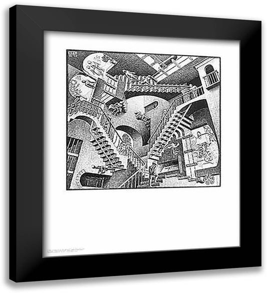 Relativity 26x30 Black Modern Wood Framed Art Print Poster by Escher, M.C.