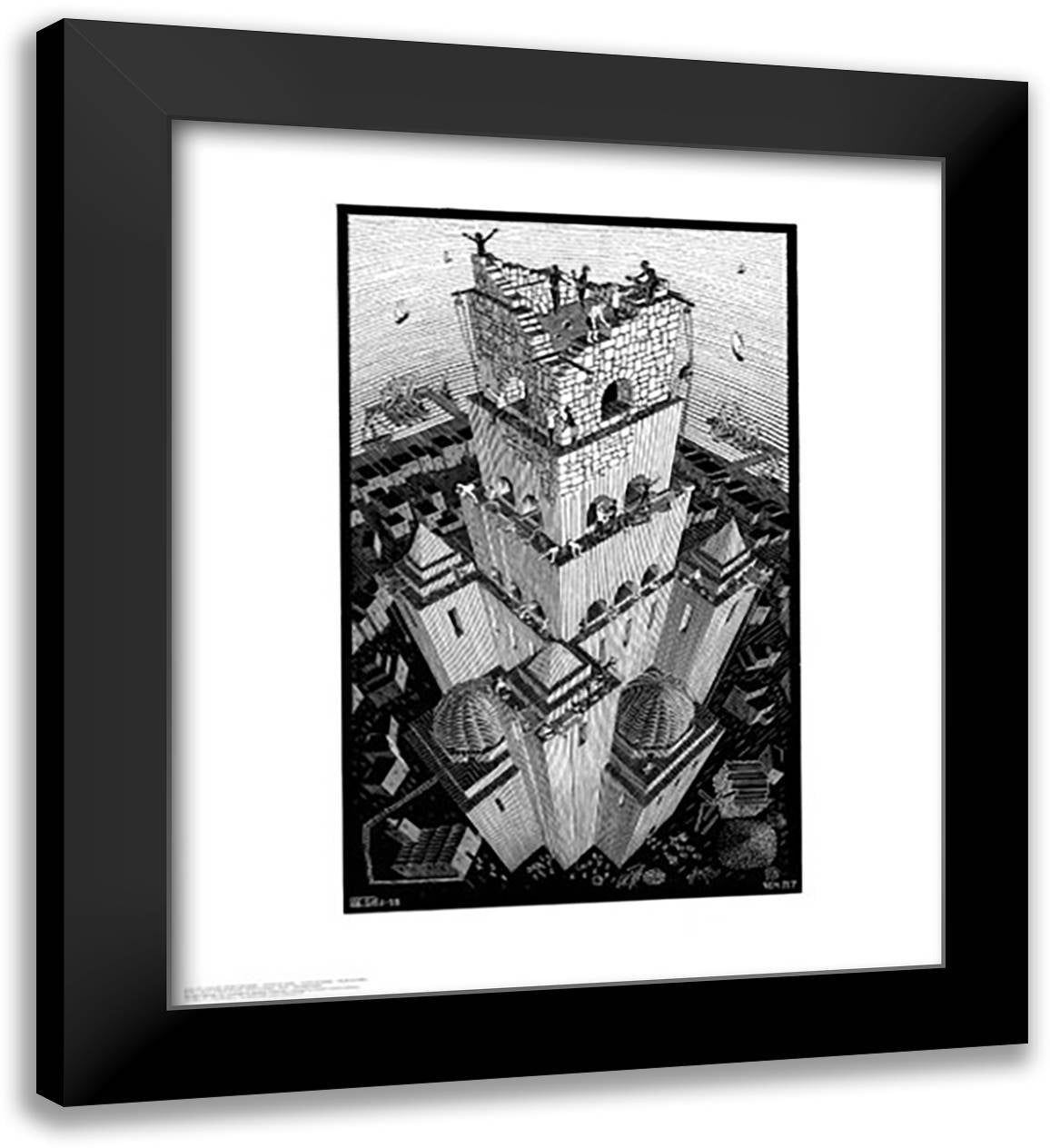 Tower of Babel 26x30 Black Modern Wood Framed Art Print Poster by Escher, M.C.