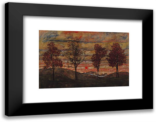 Four Trees 20x16 Black Modern Wood Framed Art Print Poster by Schiele, Egon