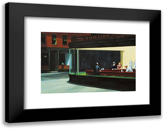 Nighthawks 20x16 Black Modern Wood Framed Art Print Poster by Hopper, Edward