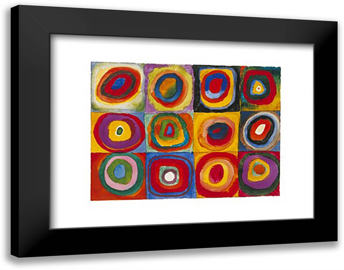 Squares With Concentric Circle 20x16 Black Modern Wood Framed Art Print Poster by Kandinsky, Wassily