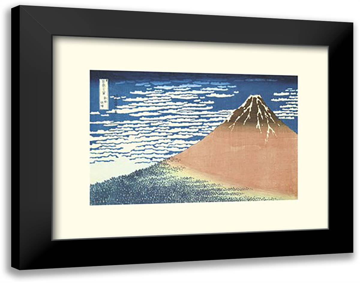 South Wind - Clear Weather Mt. 20x16 Black Modern Wood Framed Art Print Poster by Hokusai, Katsushika