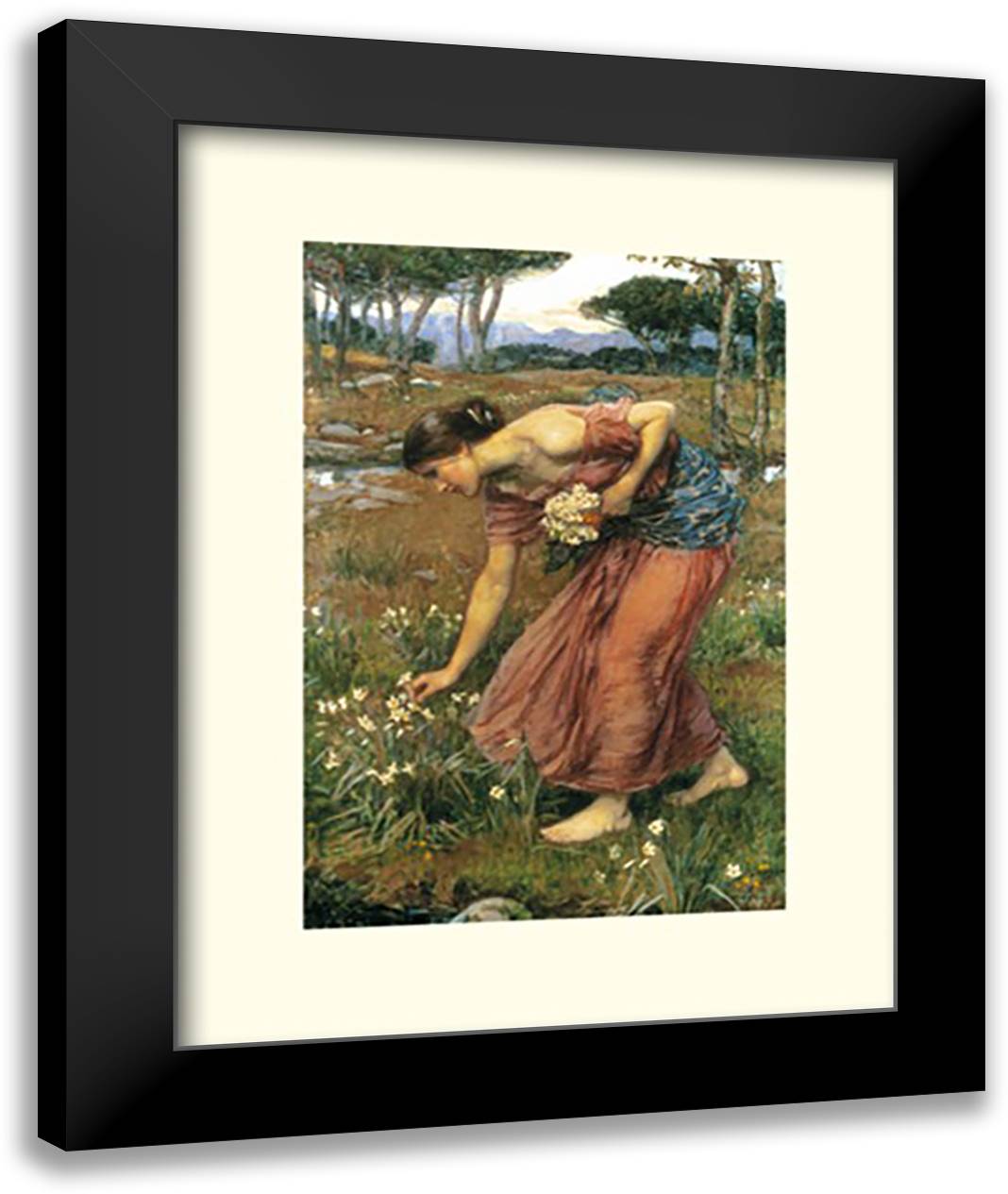 Narcissus 16x20 Black Modern Wood Framed Art Print Poster by Waterhouse, John William