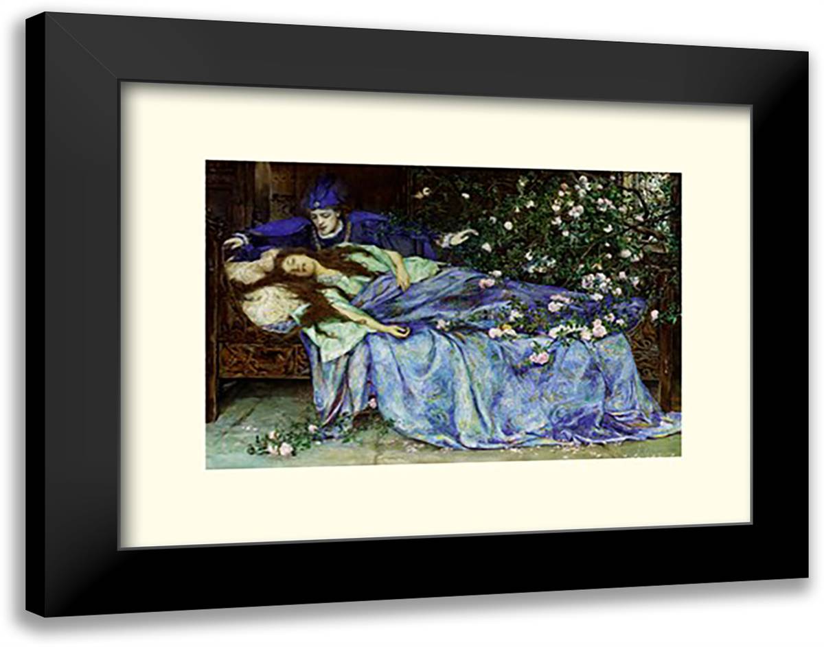 The Sleeping Beauty 20x16 Black Modern Wood Framed Art Print Poster by Rheam, Henry Myne
