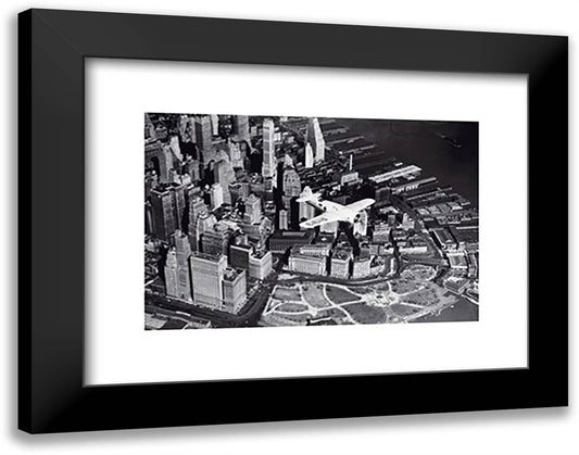 Speed Plane Over NYC 20x16 Black Modern Wood Framed Art Print Poster