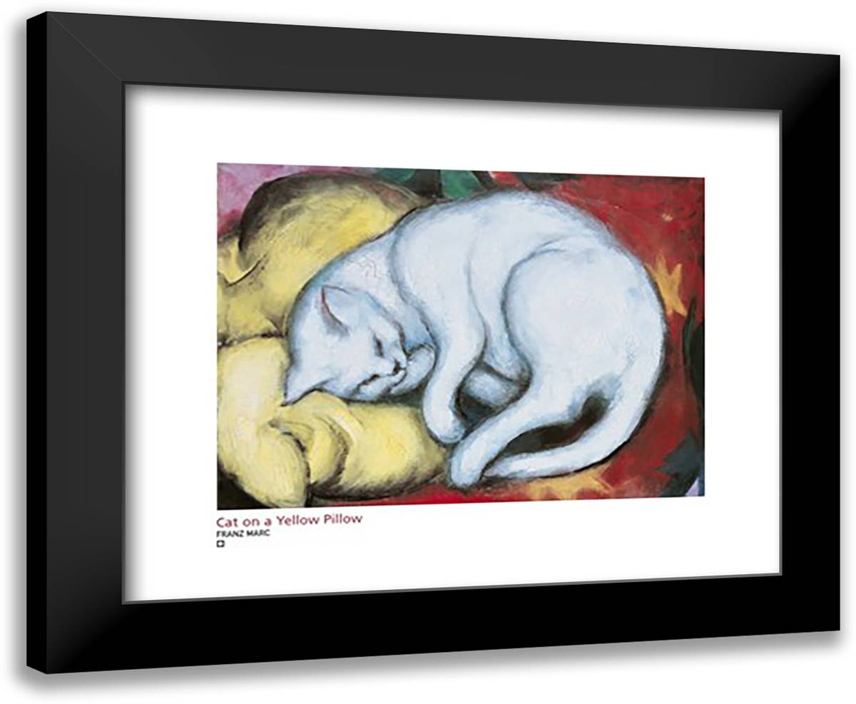 Cat On A Yellow Pillow 24x20 Black Modern Wood Framed Art Print Poster by Marc, Franz