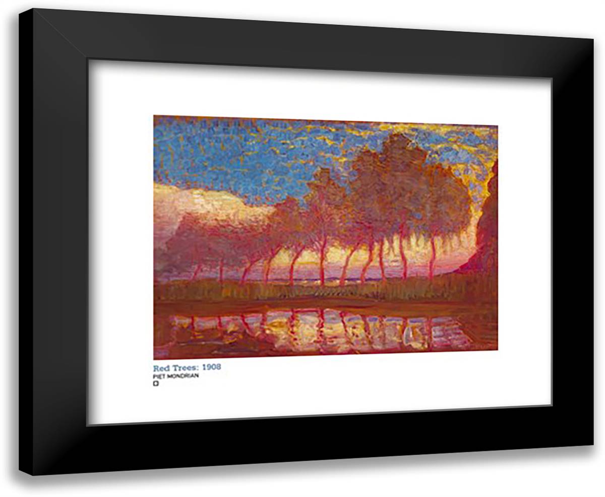 Red Trees 24x20 Black Modern Wood Framed Art Print Poster by Mondrian, Piet