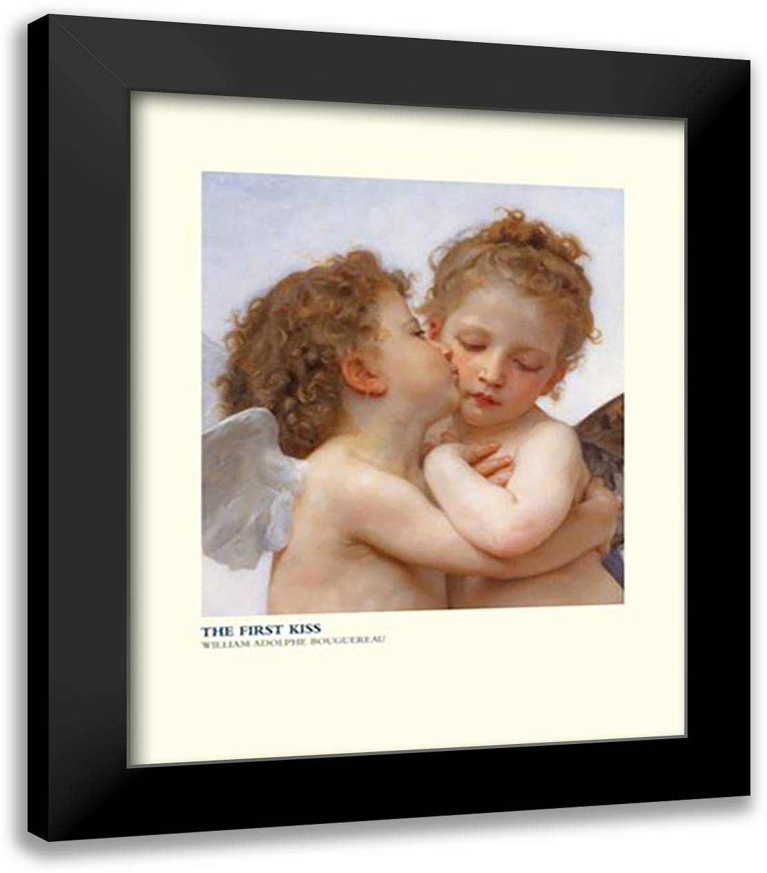 The First Kiss (Detail) 20x24 Black Modern Wood Framed Art Print Poster by Bouguereau, William Adolphe