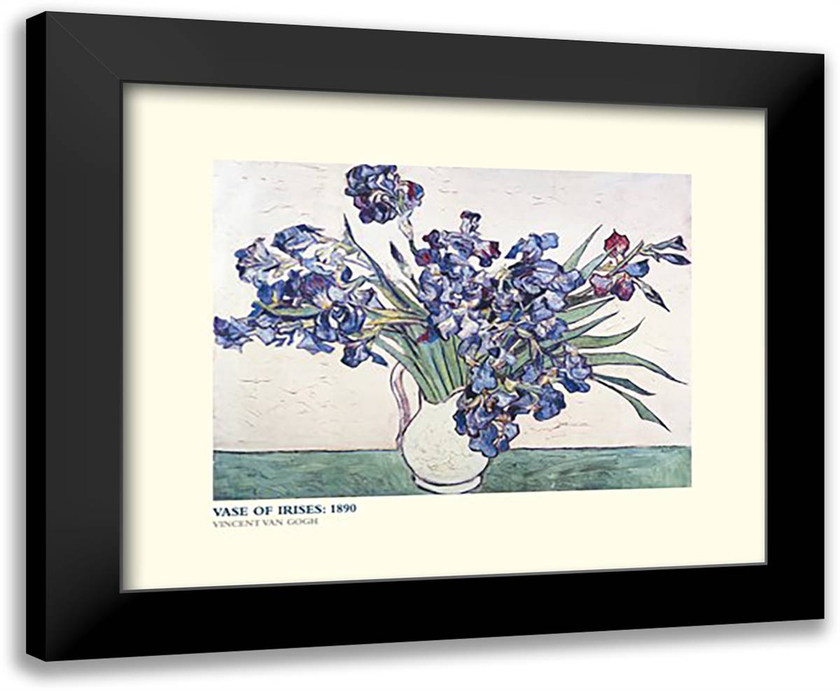 Vase Of Irises 24x20 Black Modern Wood Framed Art Print Poster by Van Gogh, Vincent